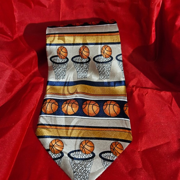 Basketball Tie Novelty Sports Necktie Orange Nets Unique Pattern - Picture 1 of 2